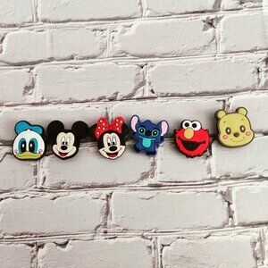 Croc's Lilo, Disney Mickey Friends, Elmo, Pooh Bear Shoe Charms 6 piece Set -NEW